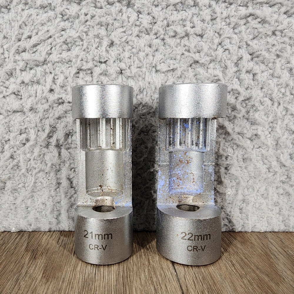 2pc Strut Nut Socket Set 21mm 22mm 12 Point 1/2 Drive CR-V Chrome Vanadium